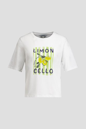 Voorkant van Wit T-shirt met citroenprint door More & More voor Dames