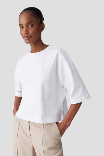 Voorkant van Wit T-shirt met driekwartmouw door Opus voor Dames