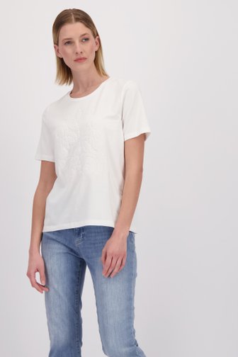 Voorkant van Wit T-shirt met geborduurd patroon door More & More voor Dames