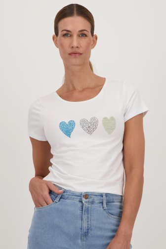 Wit T-shirt met hartjesprint van More & More voor Dames
