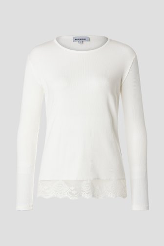 Voorkant van Wit T-shirt met kanten boord door More & More voor Dames