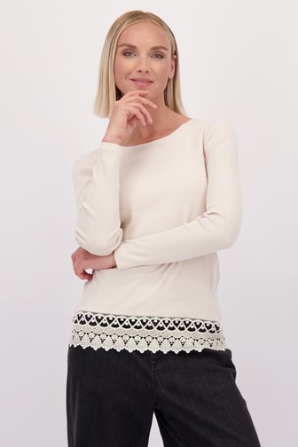 Voorkant van Wit T-shirt met kanten boord door More & More voor Dames