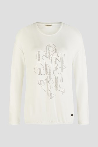 Barbara Lebek Wit T-shirt met opdruk in strass steentjes