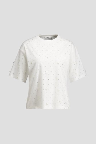 Voorkant van Wit T-shirt met parels en strass door Louise voor Dames