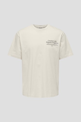 Voorkant van Wit T-shirt met ronde hals en organische print door Only & Sons voor Heren