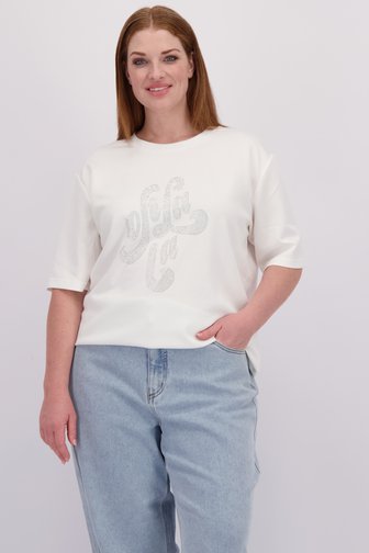 Voorkant van Wit T-shirt met strass steentjes door Kaffe Curve voor Dames