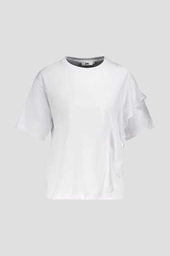 Wit T-shirt met volant en korte mouwen van Louise voor Dames