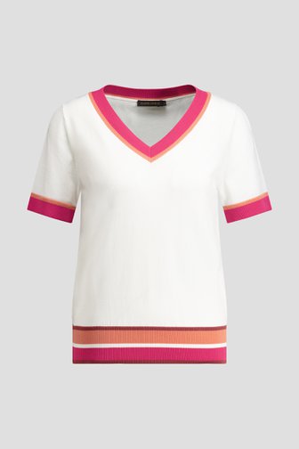 Voorkant van Wit truitje met korte mouwen en roze accenten door Claude Arielle voor Dames