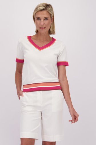 Voorkant van Wit truitje met korte mouwen en roze accenten door Claude Arielle voor Dames