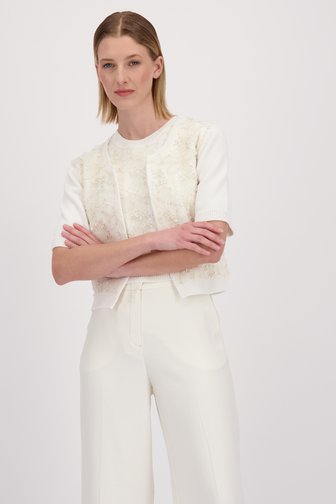 Voorkant van Wit vestje met bloemenmotief in pailletten door More & More voor Dames