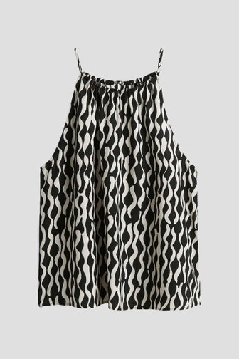 Voorkant van Wit-zwarte blouse met halternek door Opus voor Dames