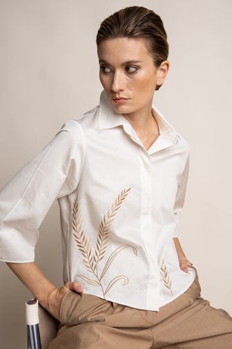 Voorkant van Witte blouse met bladermotief door D'Auvry voor Dames