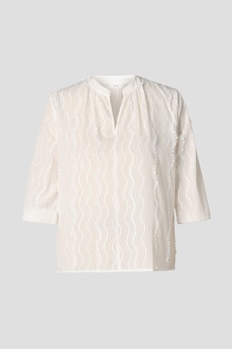 Voorkant van Witte blouse met golvende ton-sur-ton strepen door Yest Curve voor Dames