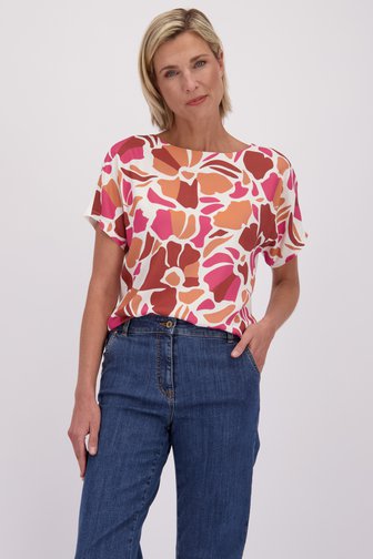 Voorkant van Witte blouse met kleurrijk bloemenmotief door Claude Arielle voor Dames