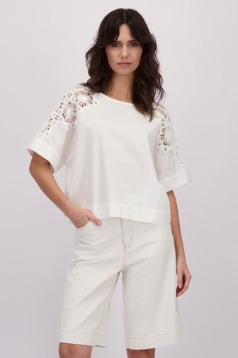Voorkant van Witte blouse met opengewerkte mouwen door Louise voor Dames