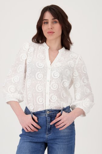 Witte blouse met sierlijk geborduurd motief van Geisha voor Dames