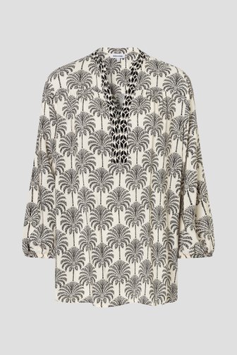 Productfoto 1 van Witte blouse met zwarte palmboomprint door More & More voor Dames