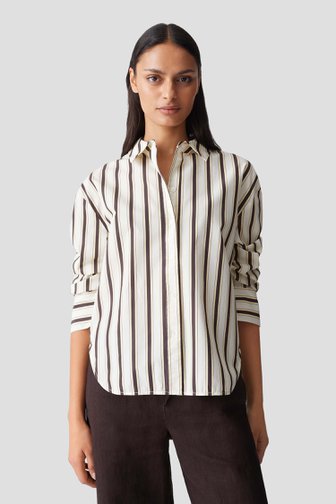 Voorkant van Witte gestreepte blouse met lange mouwen door Opus voor Dames