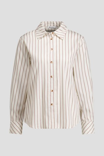 Productfoto 1 van Witte katoenen blouse met bruine strepen door D'Auvry voor Dames