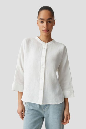 Voorkant van Witte linnen blouse met 3/4 mouwen door Opus voor Dames