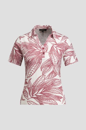 Productfoto 1 van Witte polo met roodbruin bladermotief door Claude Arielle voor Dames