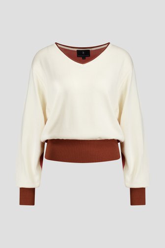 Voorkant van Witte trui met roze color blocks door AC by Annelien Coorevits voor Dames