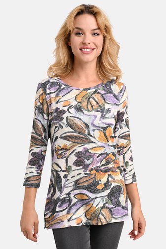 Zacht T-shirt met kleurrijke bladerprint van Bicalla voor Dames