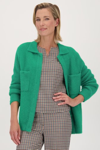 Claude Arielle Zachte, groene cardigan