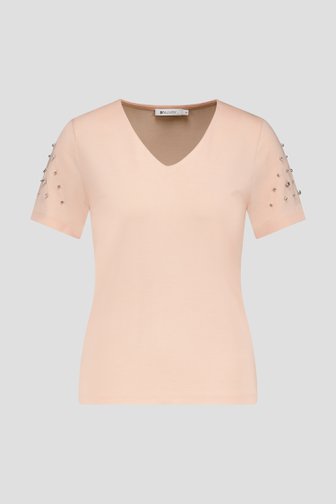 Zalmroze T-shirt met V-hals en strass van D'Auvry voor Dames