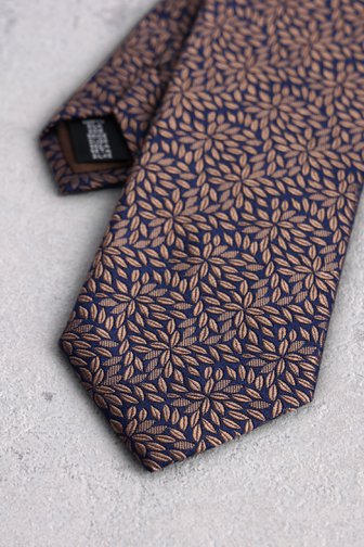 Voorkant van Zijde navy das met bloemenmotief door Liberty Island voor Heren