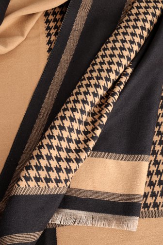 Voorkant van Zwart-beige sjaal met pied-de-poule motief door Liberty Island voor Dames