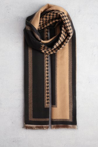 Voorkant van Zwart-beige sjaal met pied-de-poule motief door Liberty Island voor Dames