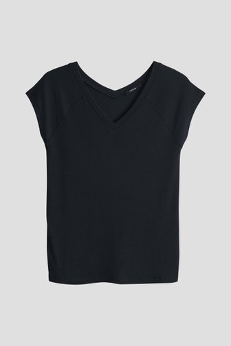 Voorkant van Zwart fijn geribd T-shirt door Opus voor Dames