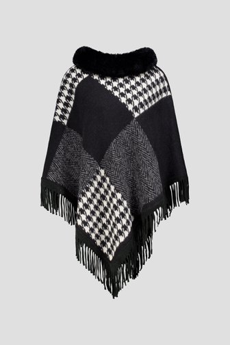 Voorkant van Zwart-grijze poncho met pied-de-poule motief door Liberty Island voor Dames