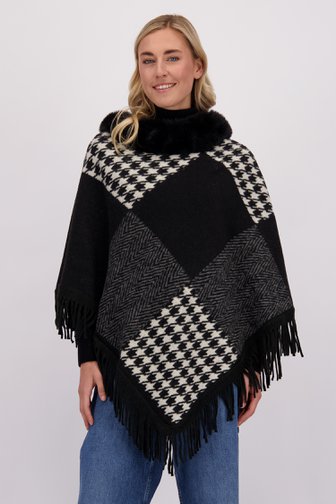 Voorkant van Zwart-grijze poncho met pied-de-poule motief door Liberty Island voor Dames