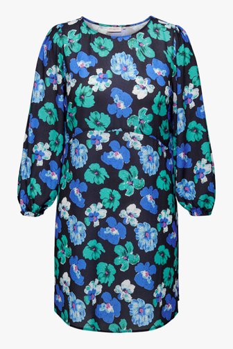 Zwart kleedje met groen-blauwe bloemenprint van Only Carmakoma voor Dames