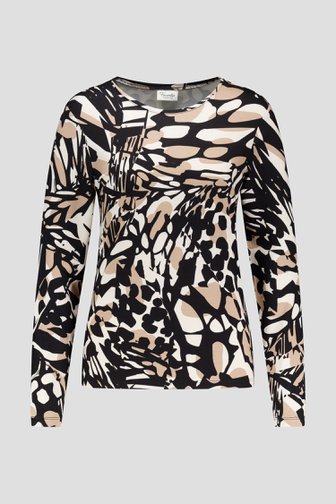 Barbara Lebek Zwart T-shirt met beige print