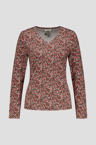 Barbara Lebek Zwart T-shirt met beige-rode print