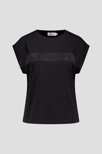 Voorkant van Zwart T-shirt met metalen franjes door Louise voor Dames