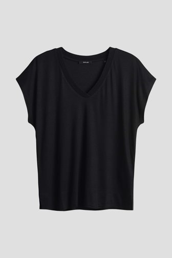 Voorkant van Zwart T-shirt met V-hals  door Opus voor Dames