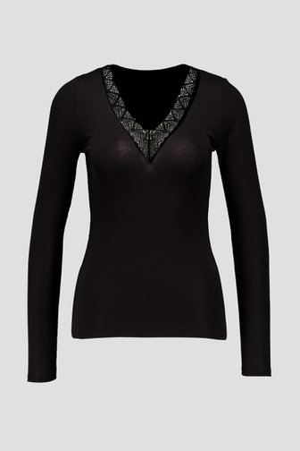 Voorkant van Zwart thermoshirt met lange mouwen door Liberty Island voor Dames