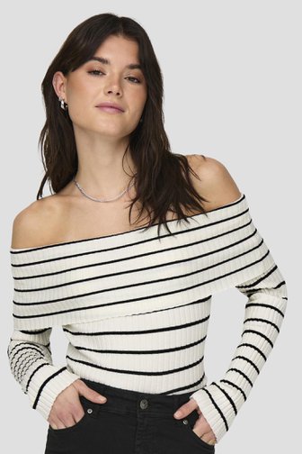 JDY Zwart-wit gestreepte off-shoulder trui