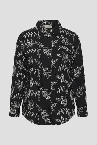 Voorkant van Zwarte blouse met ecru bladerprint door Kaffe Curve voor Dames