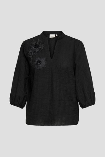 Voorkant van Zwarte blouse met geborduurde bloemen door ONLY Carmakoma voor Dames