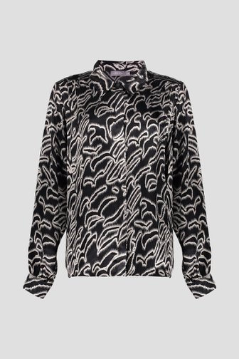 Zwarte blouse met lichtgrijze print van Geisha voor Dames