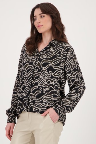 Zwarte blouse met lichtgrijze print van Geisha voor Dames