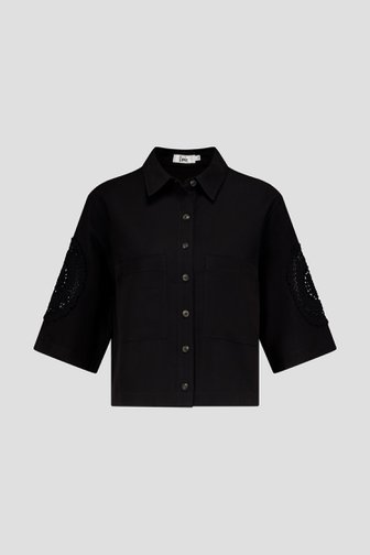 Zwarte cropped blouse met gehaakt detail van Louise voor Dames