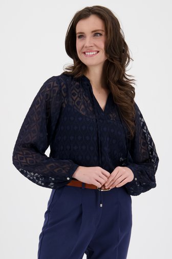 Zwarte doorschijnende blouse met blauw patroon van D'Auvry voor Dames