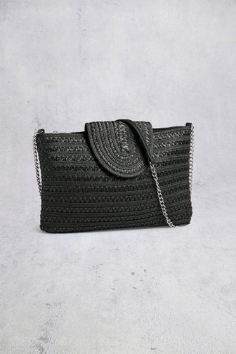 Voorkant van Zwarte gevlochten crossbodytas met kettingriem door Pieces voor Dames