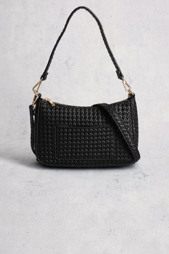 Voorkant van Zwarte gevlochten schoudertas door Modeno voor Dames